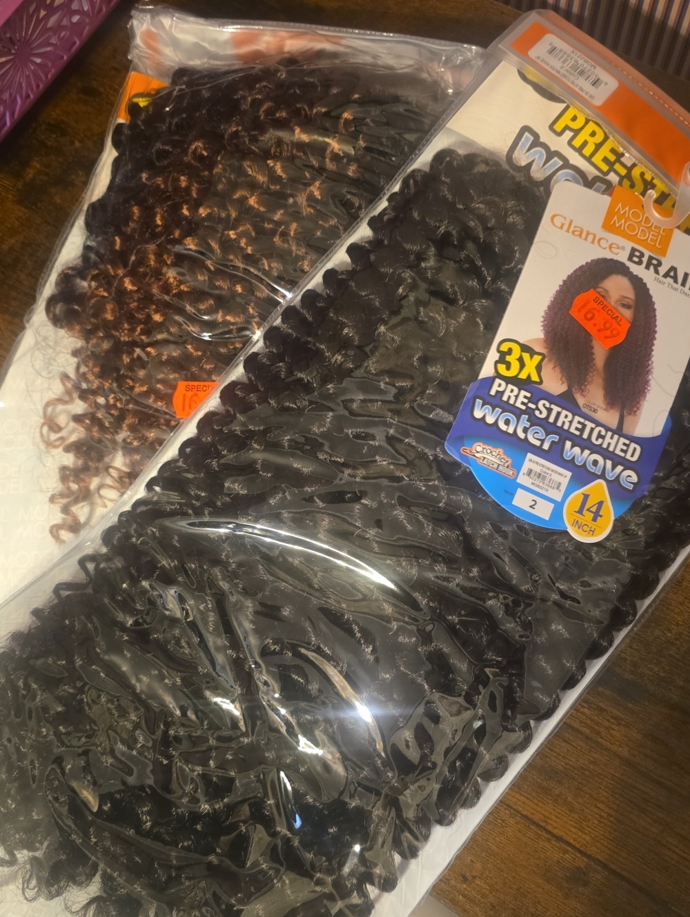 3X Pre-Stretched Water Wave 14" Hair Weave - Black(2 Packs)NWT